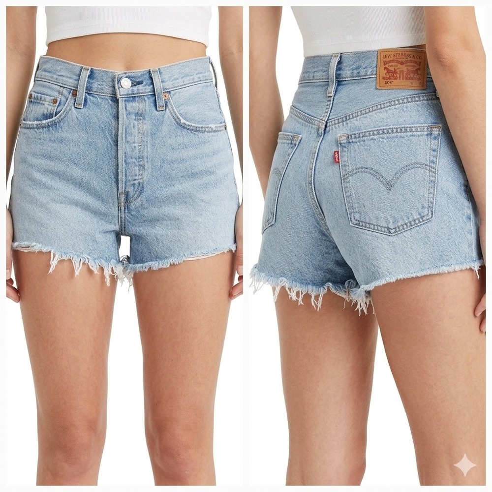 Levis 501 Shorts Womens 27 Cit Off Original High Rise Denim Light Wash Blue